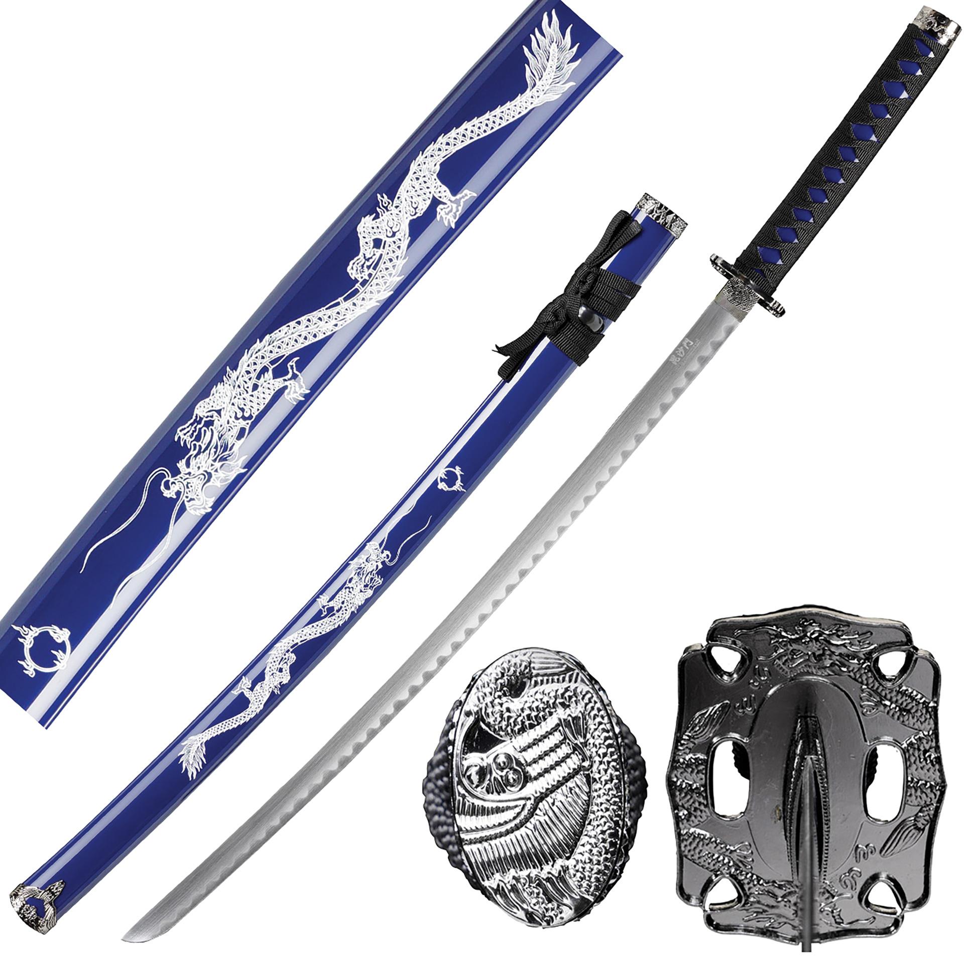 Blue Dragon Guardian Samurai Sword Display - Glossy Blue image