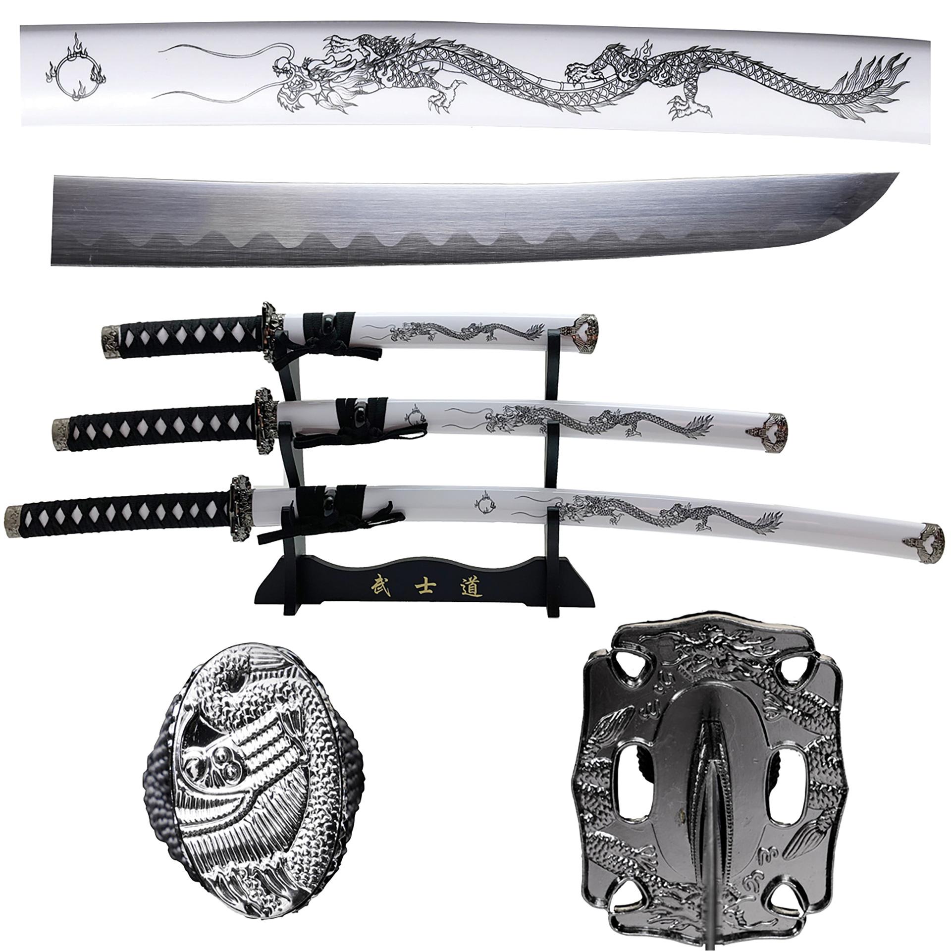 White Dragon Triad Samurai Sword Set - Plastic Scabbard image