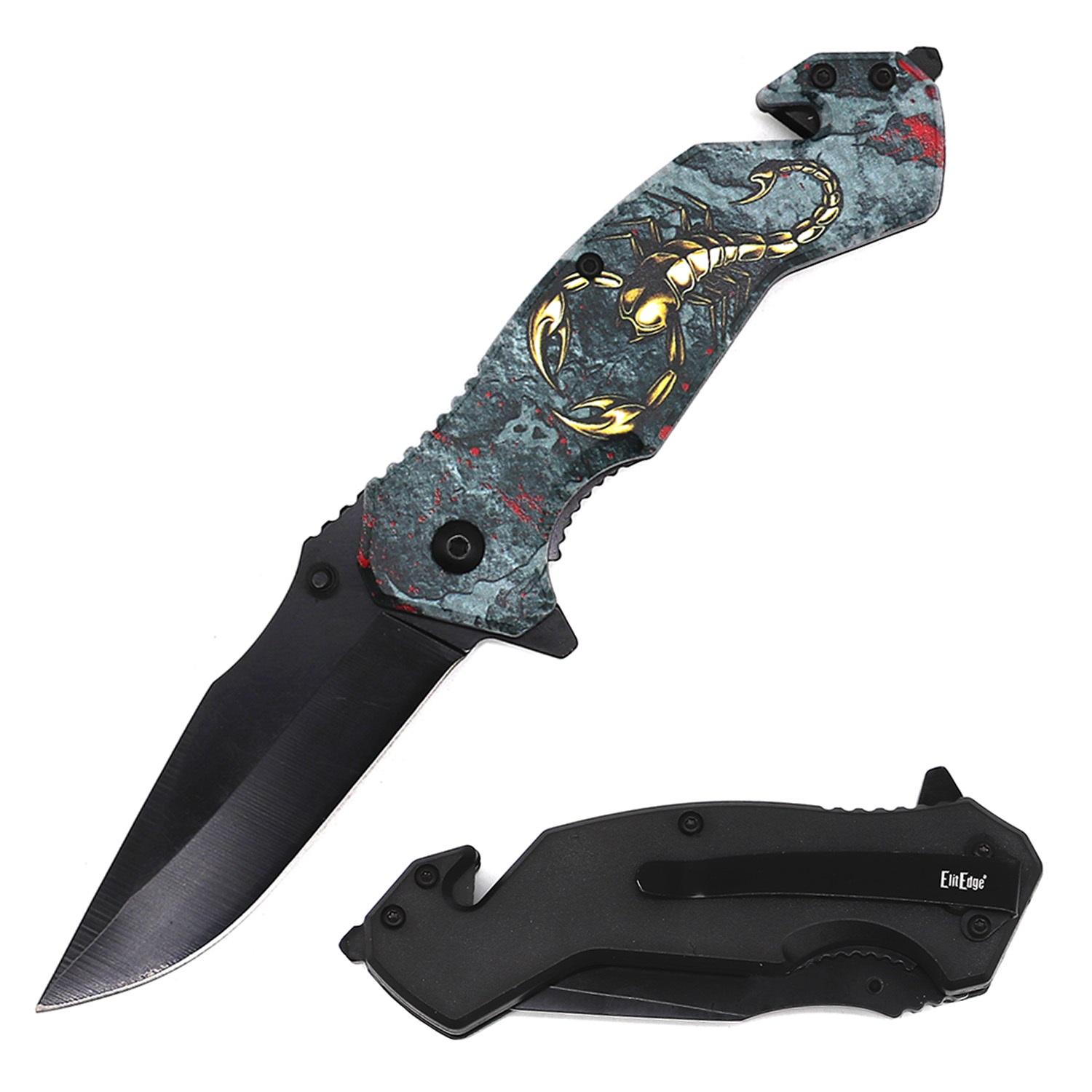 4.75" Closed Scorpion Design Tactical Rescue Spring Assist Knife image