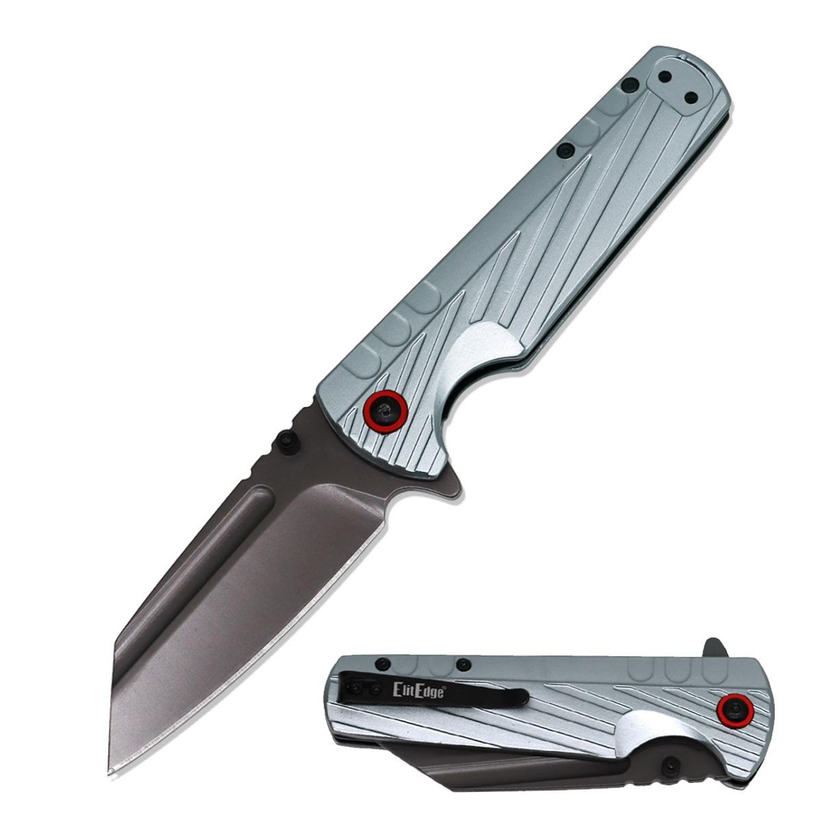 Wharncliffe Cleaver Spring Assisted Pocket Knife with Grey Aluminum Handle image