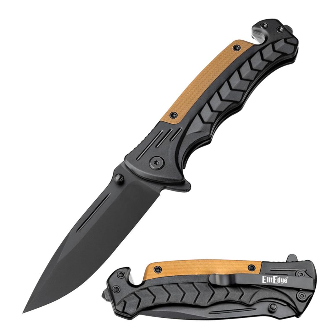 Black Assist-Open Rescue Folding Knife with Glass Breaker, Belt Cutter, Belt Clip image