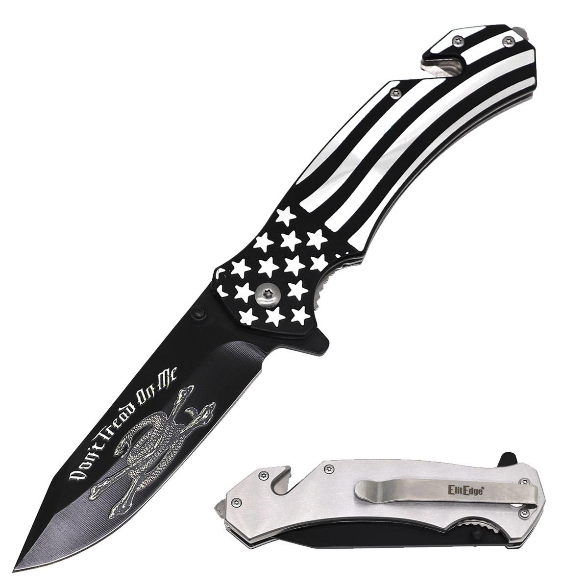 USA American Flag Patriotic Don't Tread On Me Rescue Spring Assist Pocket Knife image