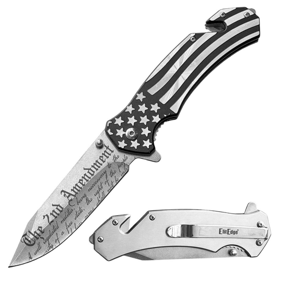 USA American Flag Patriotic The 2nd Amendment Rescue Spring Assist Pocket Knife image