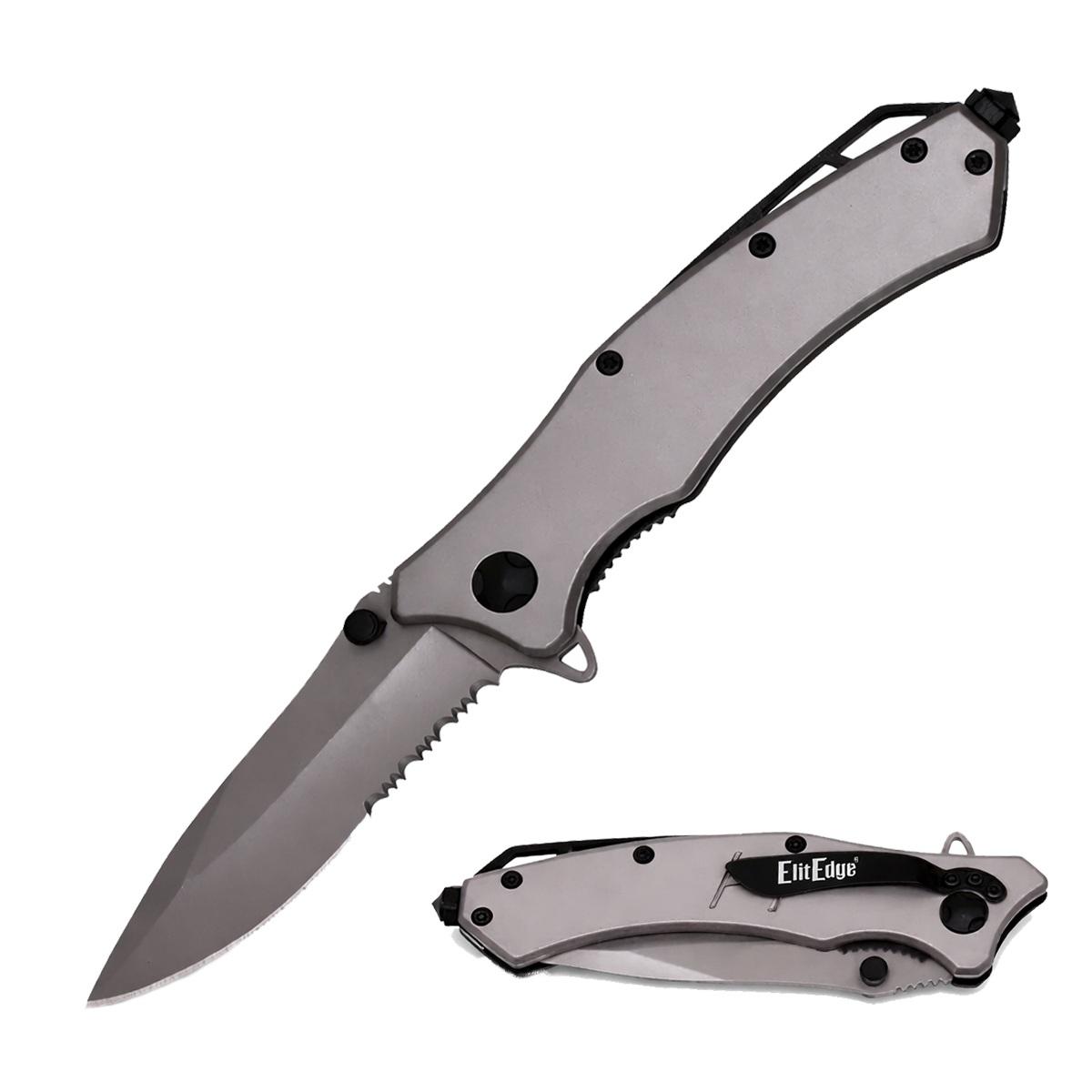 8.25" Grey Heavy Duty Tactical Spring Assisted Open Pocket Knife image