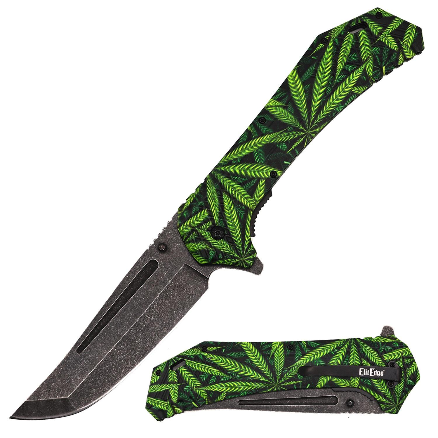12.25" Huge Cannabis Marijuana Leaf Folding Spring Assisted Pocket Knife image