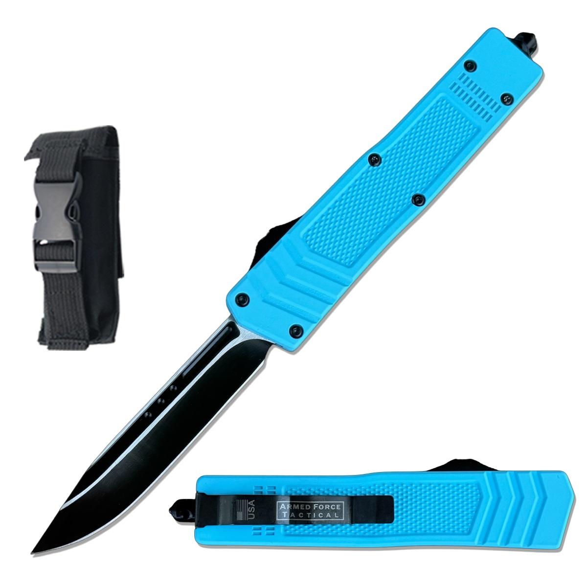 8.75" Blue Military Tactical Clip Point Blade Out Of The Front OTF Knife