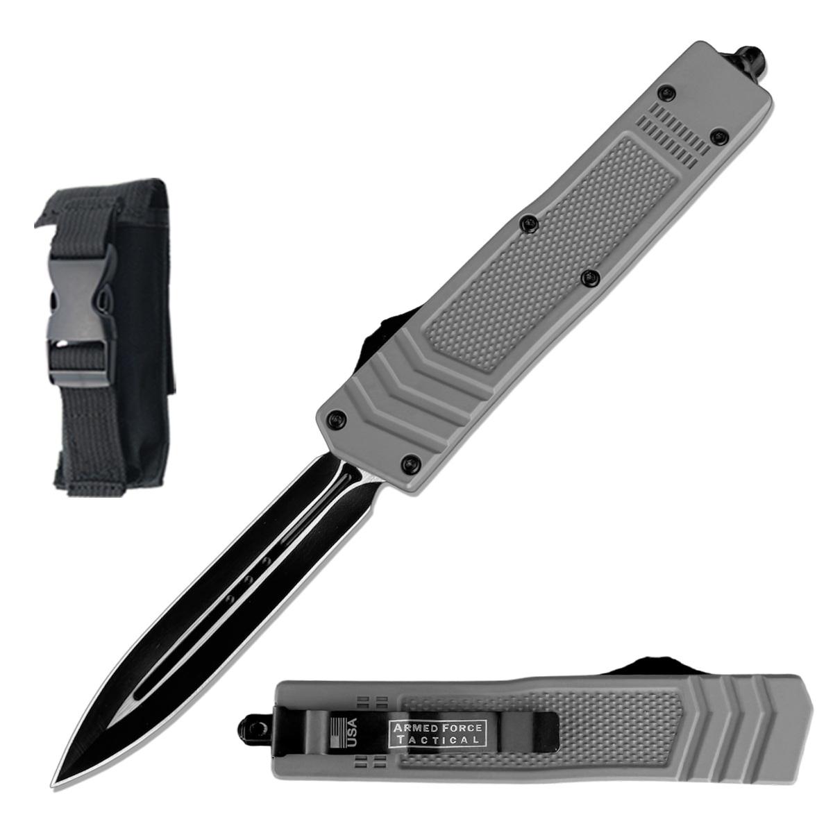 8.75" Grey Military Tactical Dagger Point Blade Out Of The Front OTF Knife image