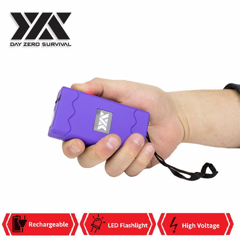 DZS Rechargeable Purple Stun Gun with Safety Disable Pin LED Flashlight 