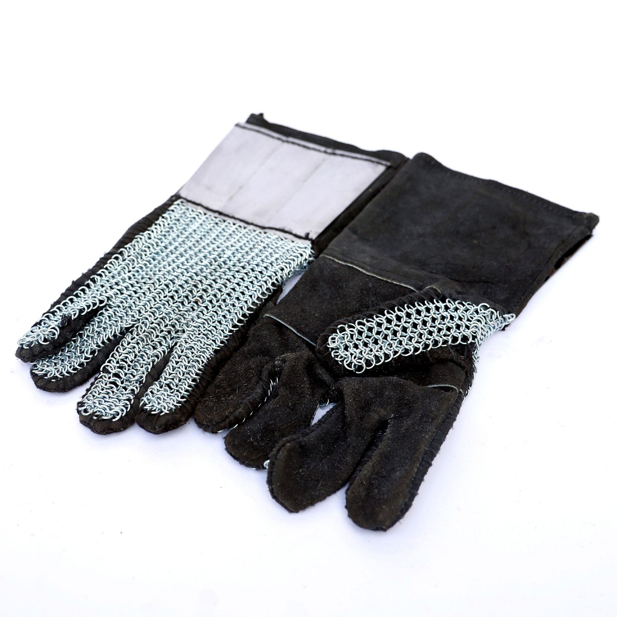 Medieval Suede Leather Glove with 18G Plate Steel Chainmail Gauntlets Leather image