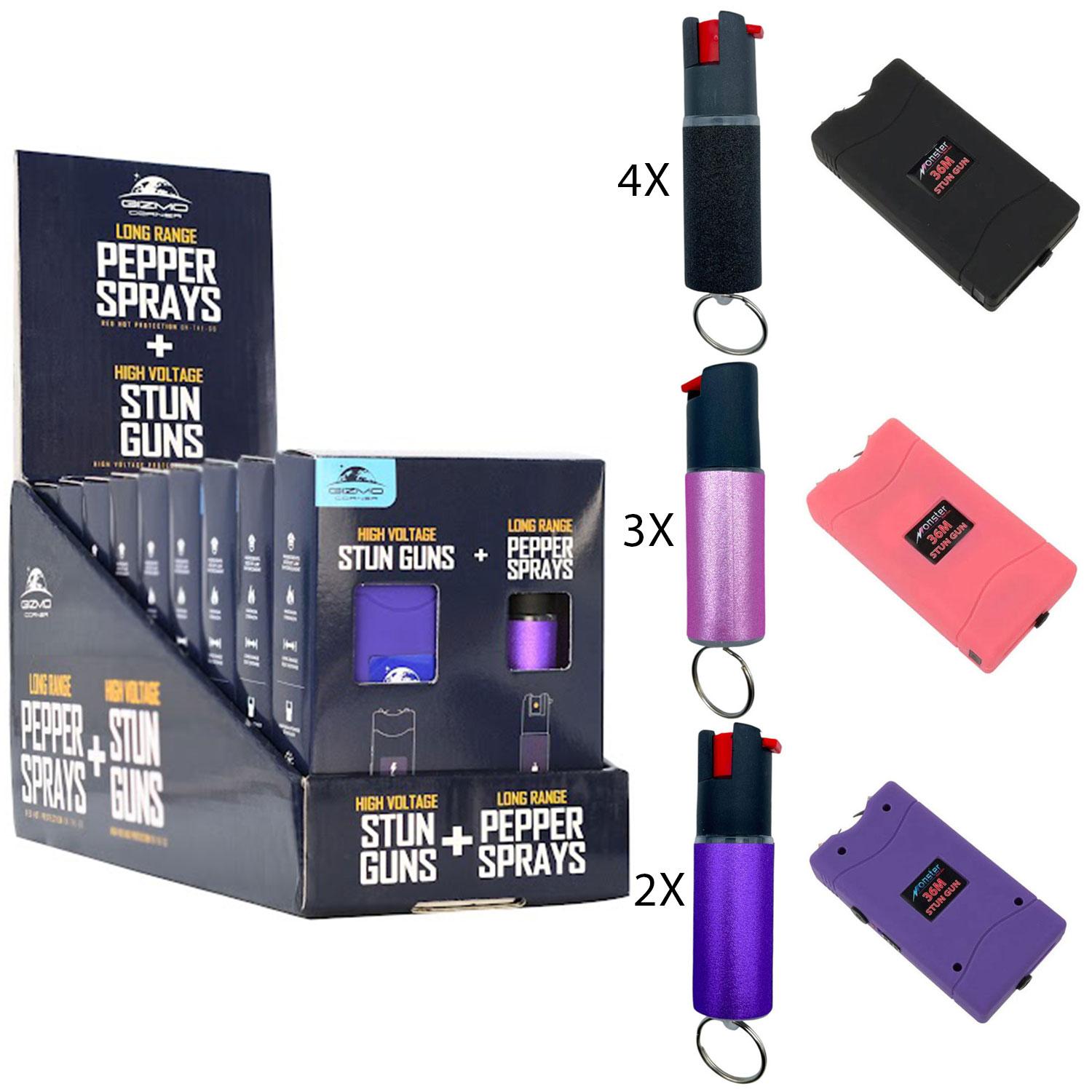 9 PC Stun Gun and Pepper Spray Combo Set with Counter Display � Assorted Colors image