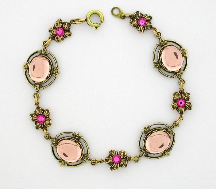 Victorian Style Crystal Cabochon Bracelet - Light Pink image