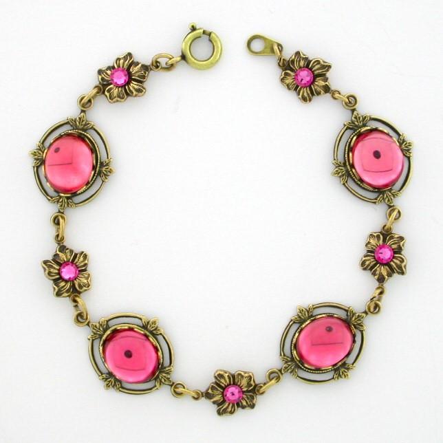 Victorian Style Crystal Cabochon Bracelet - Rose Pink image