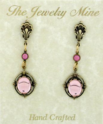 Victorian Style Crystal Cabochon Drop Earriings - Lt. Pink image