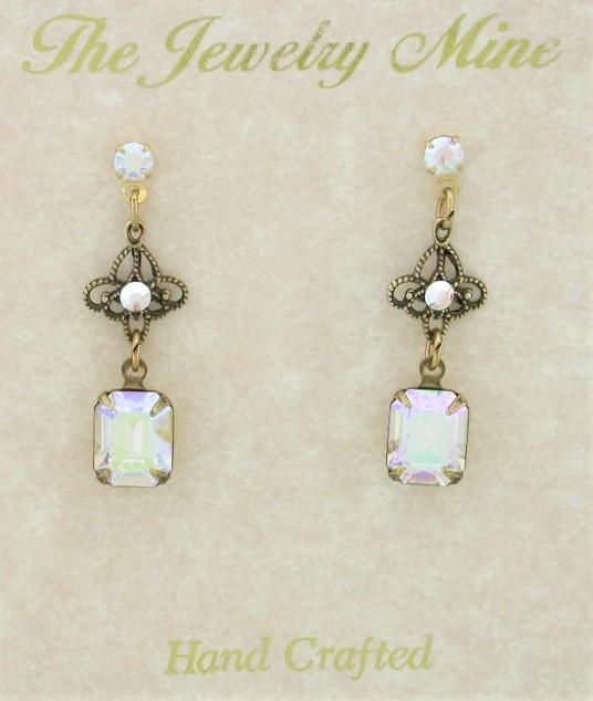 Victorian Style Filigree Crystal Drop Earrings - AB image