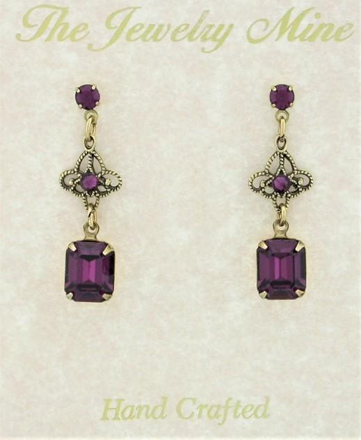 Victorian Style Filigree Crystal Drop Earrings - Amethyst image