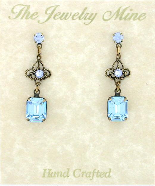 Victorian Style Filigree Crystal Drop Earrings - Lt. Sapphire image