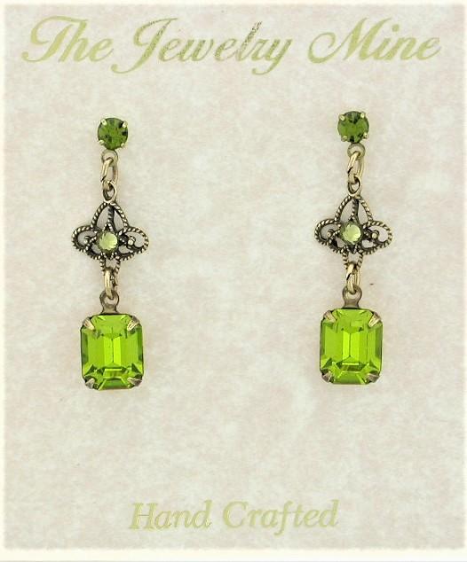 Victorian Style Filigree Crystal Drop Earrings - Olivine image