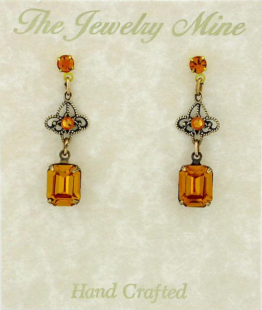 Victorian Style Filigree Crystal Drop Earrings - Topaz image