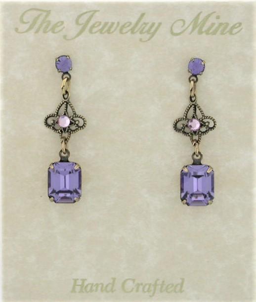 Victorian Style Filigree Crystal Drop Earrings - Tanzanite image