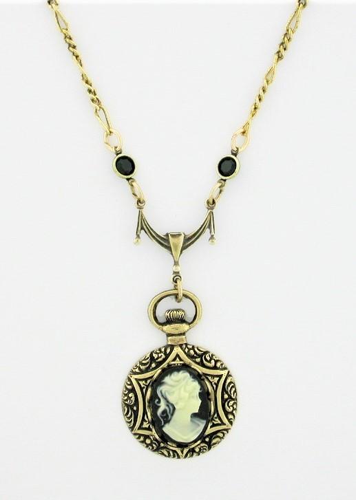 Victorian Style 14x10 Cameo Fob Necklace - Jet image