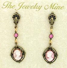 Victorian Style Cameo Drop Earrings - Pink image