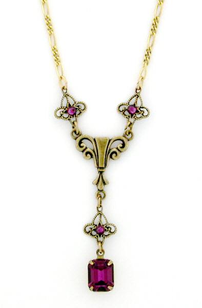 Victorian Style Austrian Crystal Filigree Y-Necklace - Amethyst image
