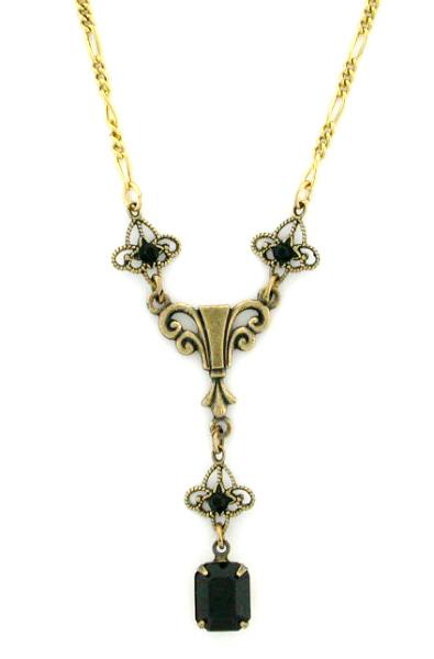 Victorian Style Austrian Crystal Filigree Y-Necklace - Jet image
