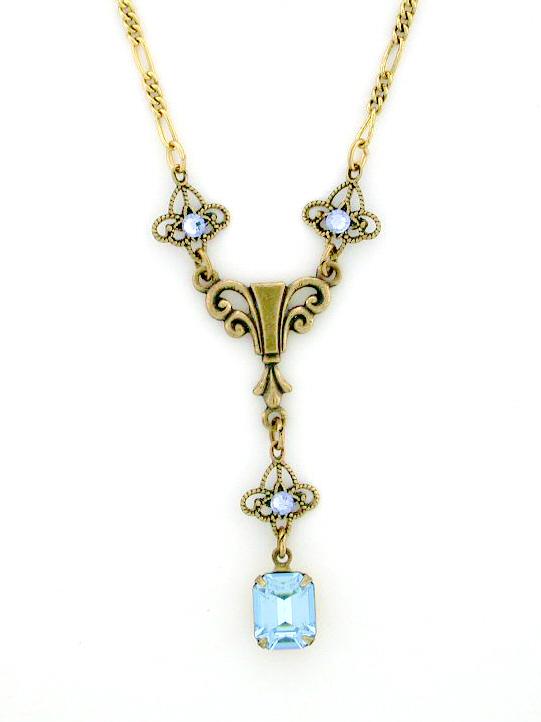 Victorian Style Austrian Crystal Filigree Y-Necklace - Lt.Sapphire image