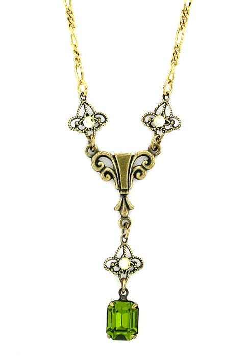 Victorian Style Austrian Crystal Filigree Y-Necklace - Olivine image