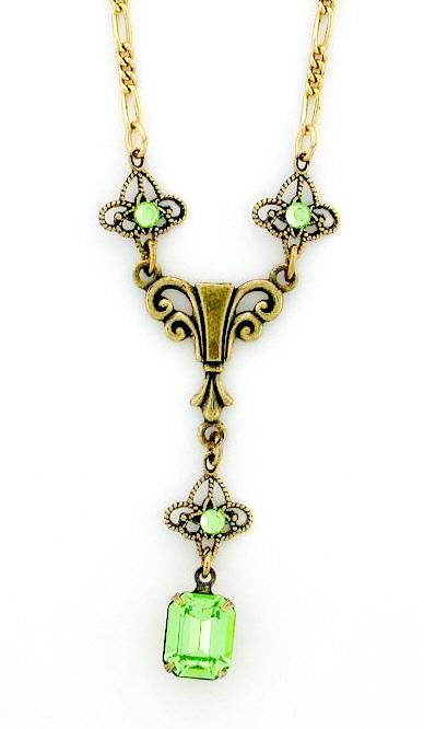 Victorian Style Austrian Crystal Filigree Y-Necklace - Peridot image