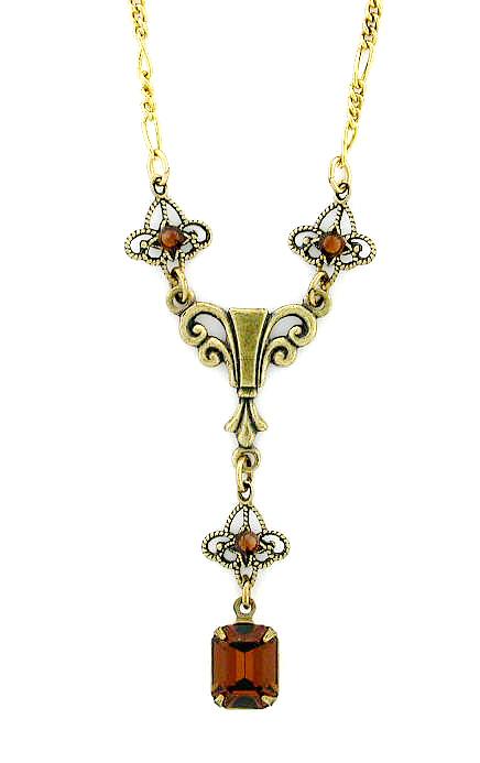 Victorian Style Austrian Crystal Filigree Y-Necklace - Smokey Topaz image