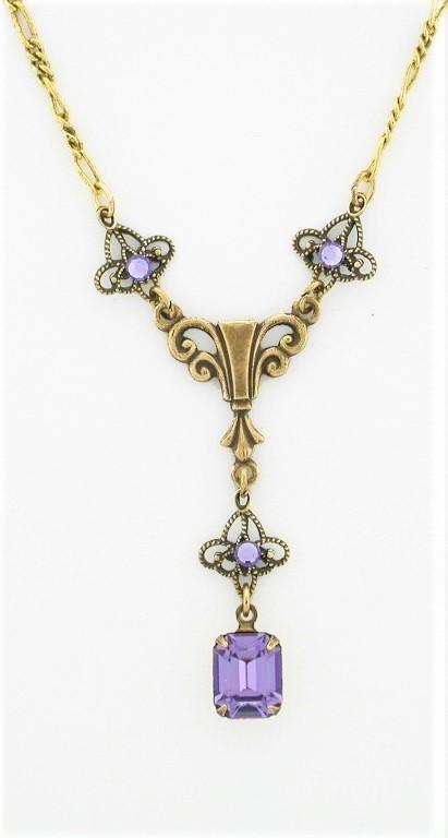 Victorian Style Austrian Crystal Filigree Y-Necklace - Tanzanite image
