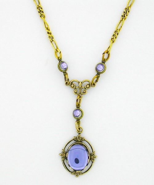 Victorian Style Crystal Cabochon Necklace - Tanzanite image