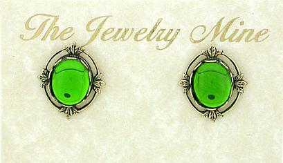 Victorian Style Crystal Cab Button Earrings - Peridot image