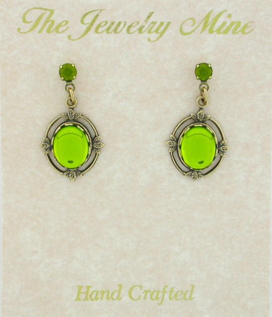 Crystal Cabochon Drop Earring - Olivine image