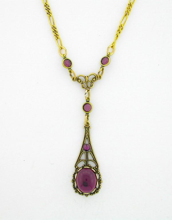 Victorian Style 10x8 Crystal Cabochon Filigree Y-Necklace - Amethyst image