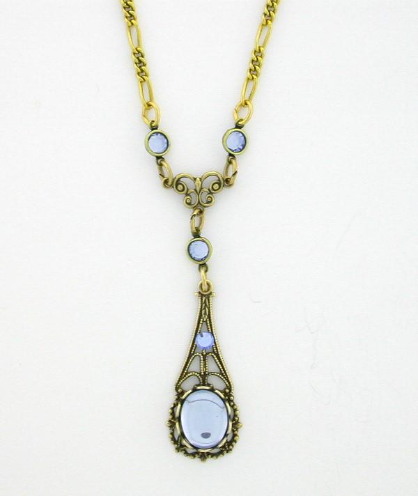 Victorian Style 10x8 Crystal Cabochon Filigree Y-Necklace - Lt. Sapphire image