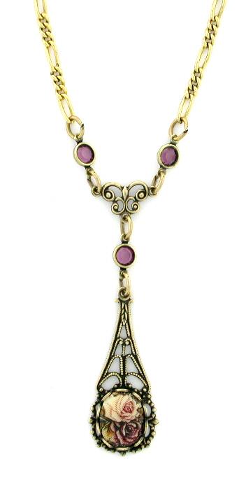 Vintage 1928 Reproduction Victorian Style Filigree Necklace - 2 Roses image