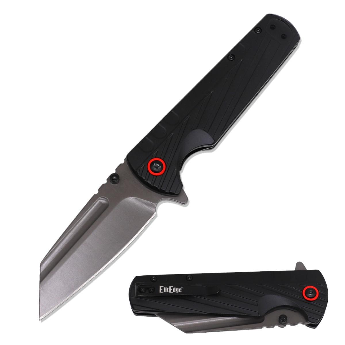 Wharncliffe Cleaver Grey Blade Spring Assisted Pocket Knife Black Handle image
