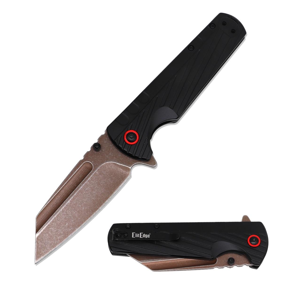 Wharncliffe Cleaver Rose Gold Blade Spring Assisted Pocket Knife Black Handle image