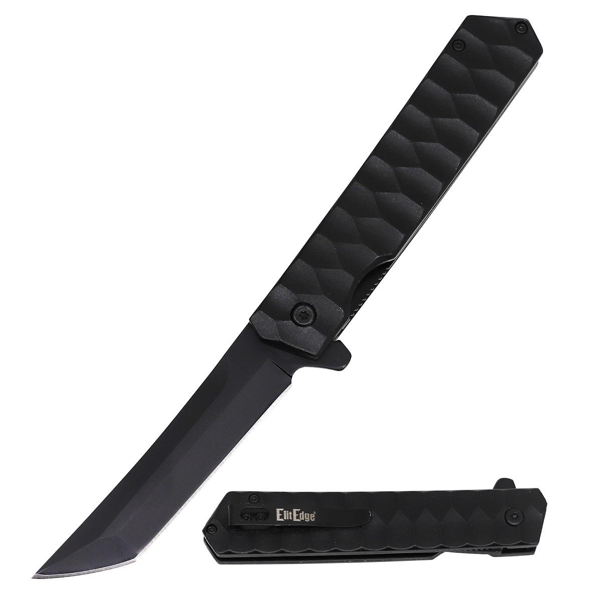440C Black Finish Steel Tanto Blade Spring Assist Pocket EDC Knife image