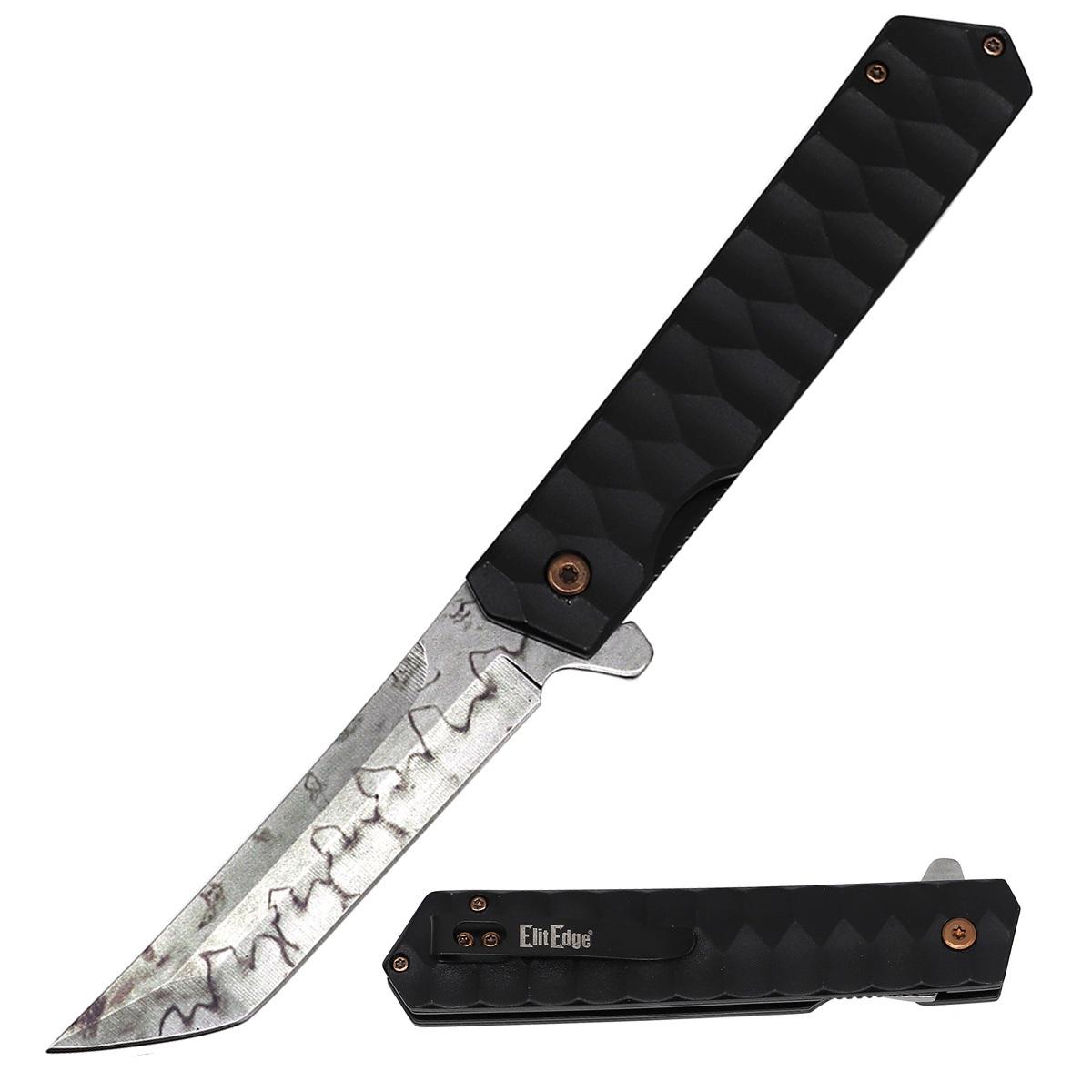 440C Clay Tempered Etched Steel Tanto Blade Spring Assist Pocket EDC Knife image