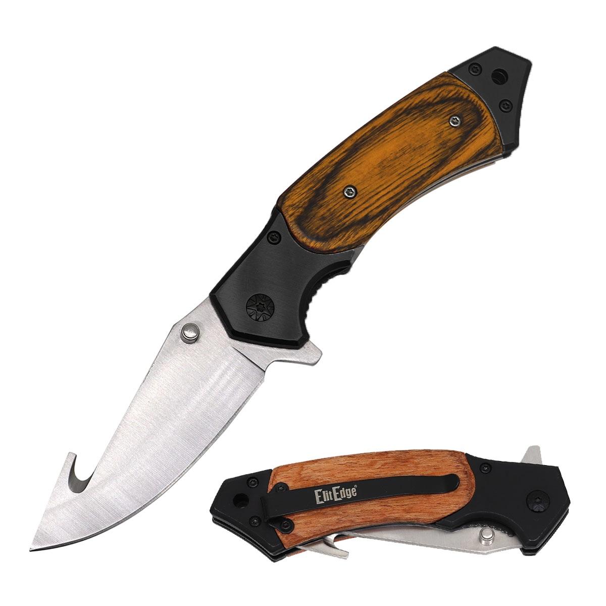 Gut Hook Wood Handle Spring Assist Pocket Knife image