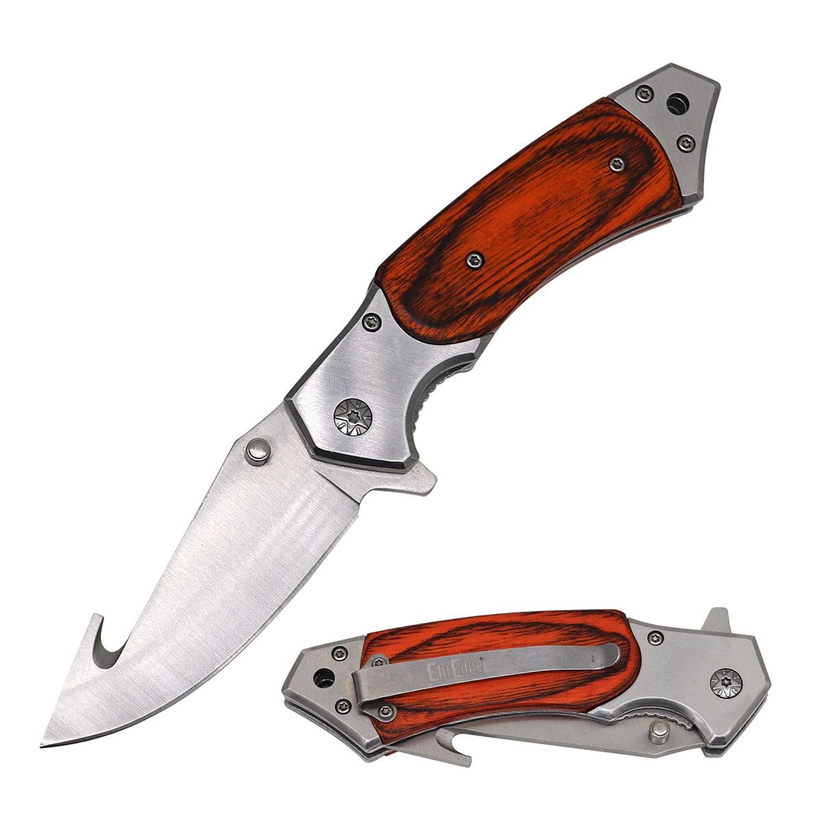 Wisdom Gut Hook Wood Handle Spring Assist Pocket Knife image