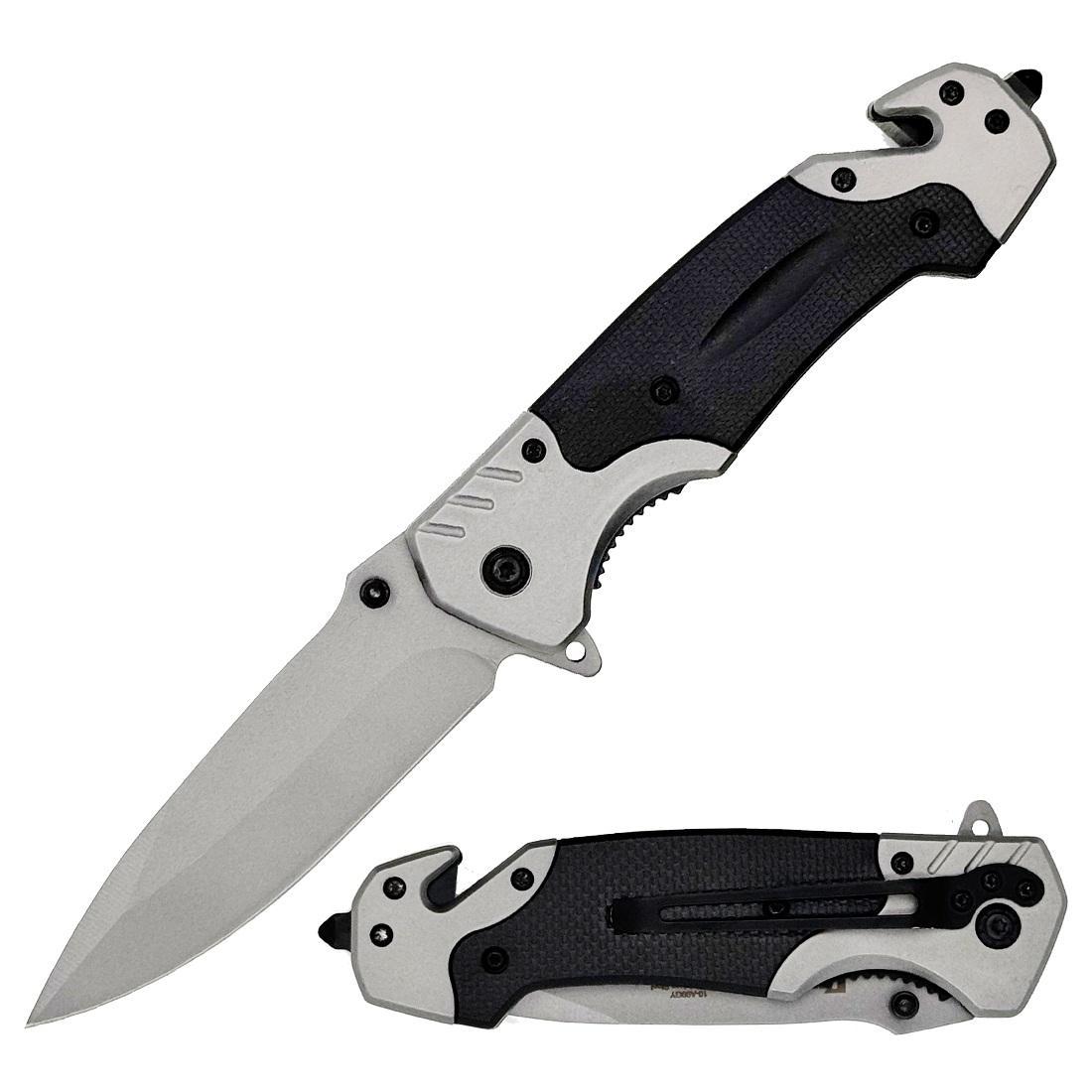 8.75" Black Tactical Rescue Spring Assisted Open Pocket Knife image