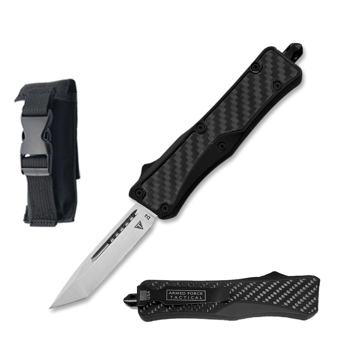 6.75" D2 Steel Carbon Fiber Handle Tanto Blade Automatic OTF Knife