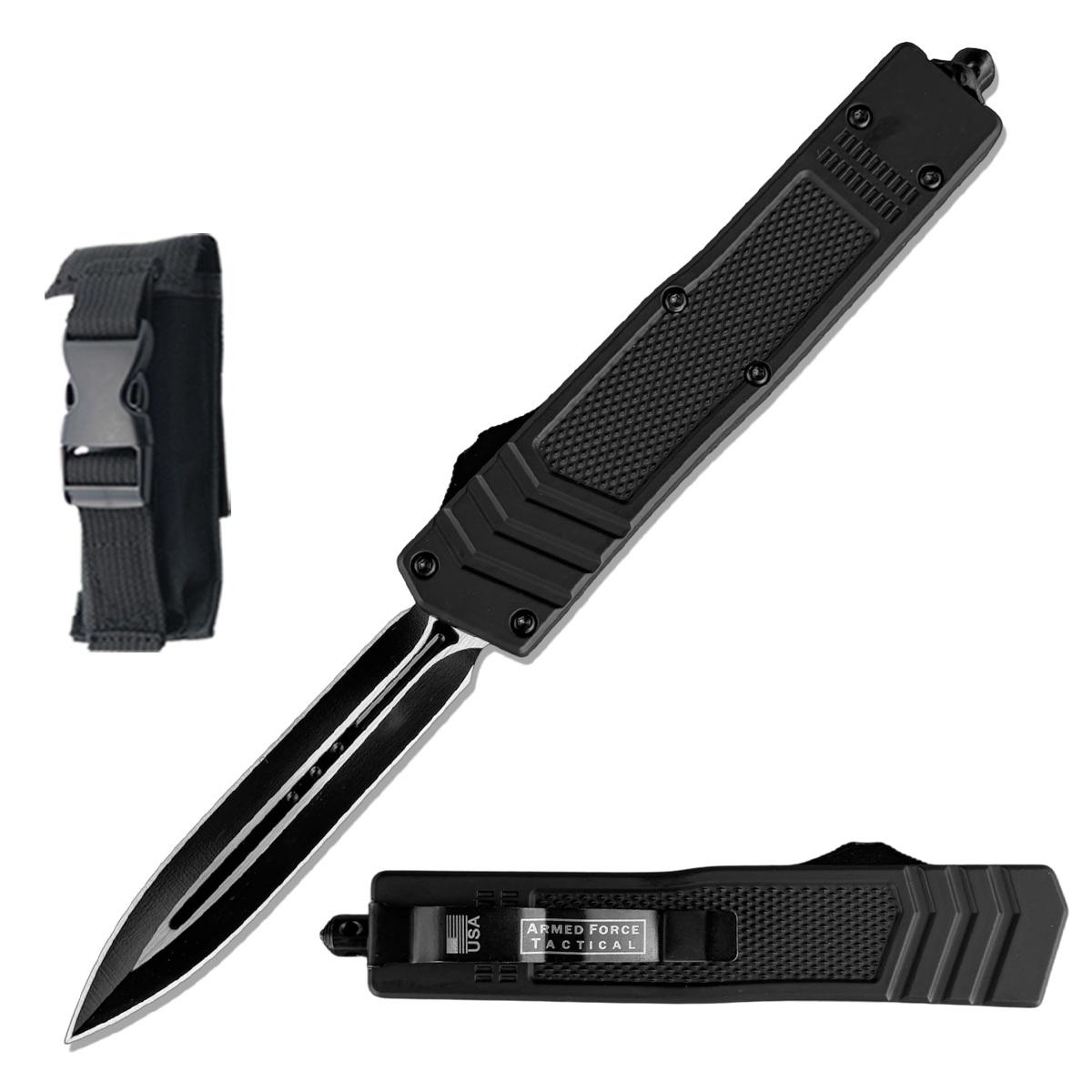 8.75" Black Military Tactical Dagger Point Blade Out Of The Front OTF Knife image