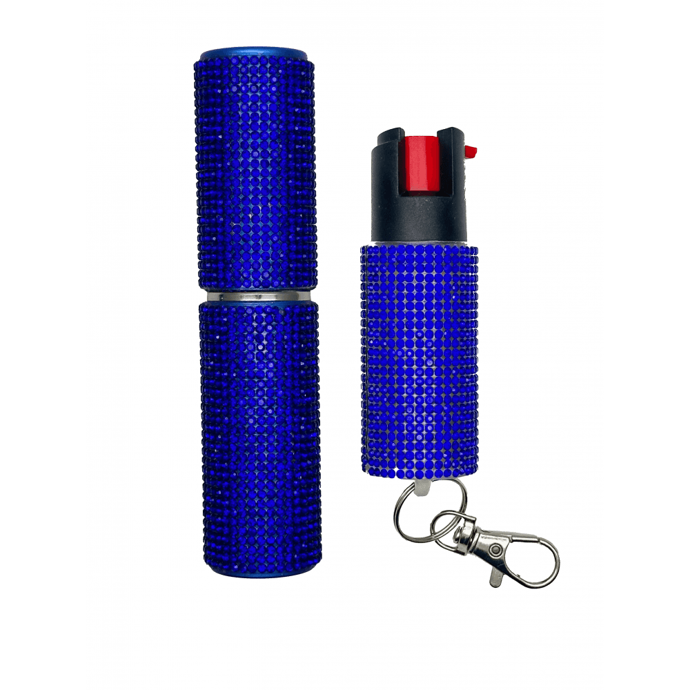Blue Rhinestones Lipstick Stun Gun and Pepper Spray Combo for Self Defense image