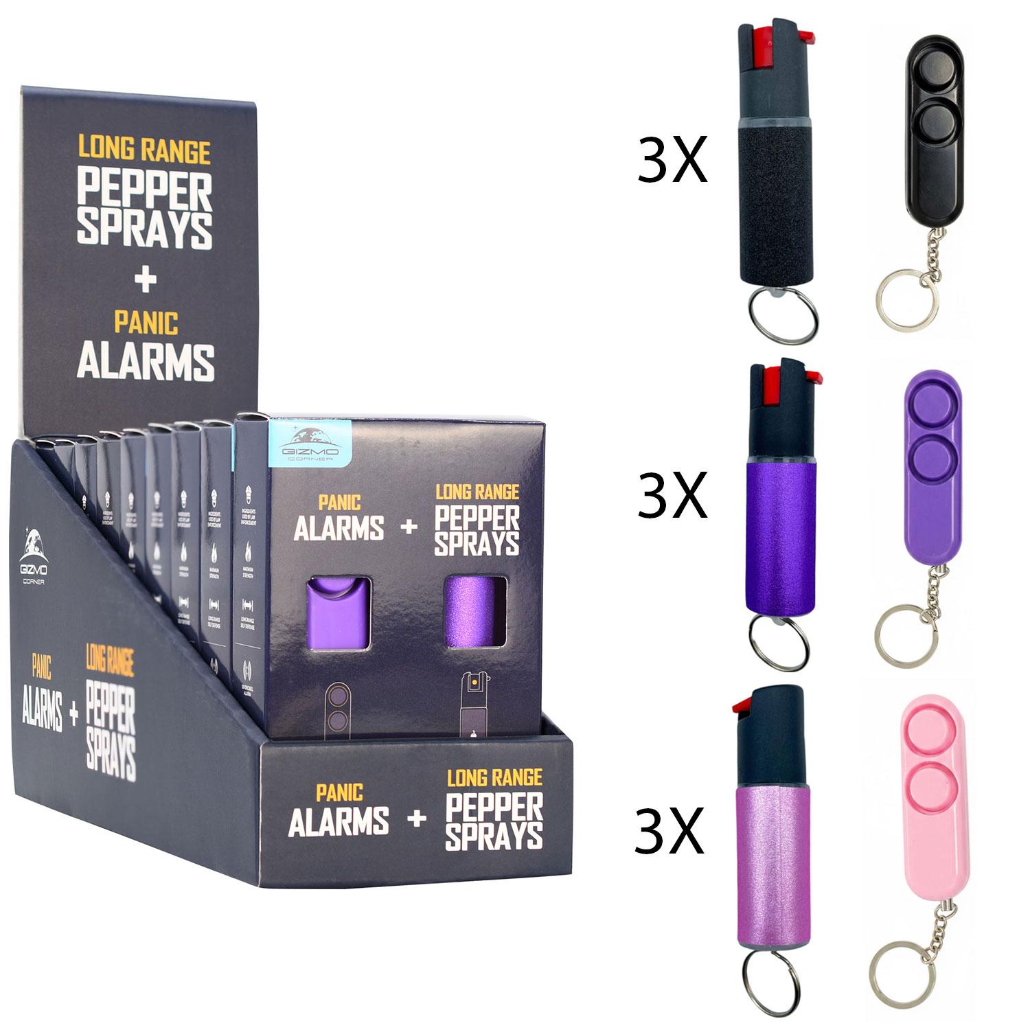 9 PC Security Personal Alarm and Pepper Spray Combo with Counter Display � Assorted Colors