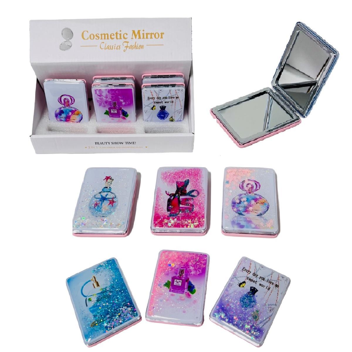 Folding Compact Mirror [Shaking Glitter Perfume Bottle]3.25"x2.5" image